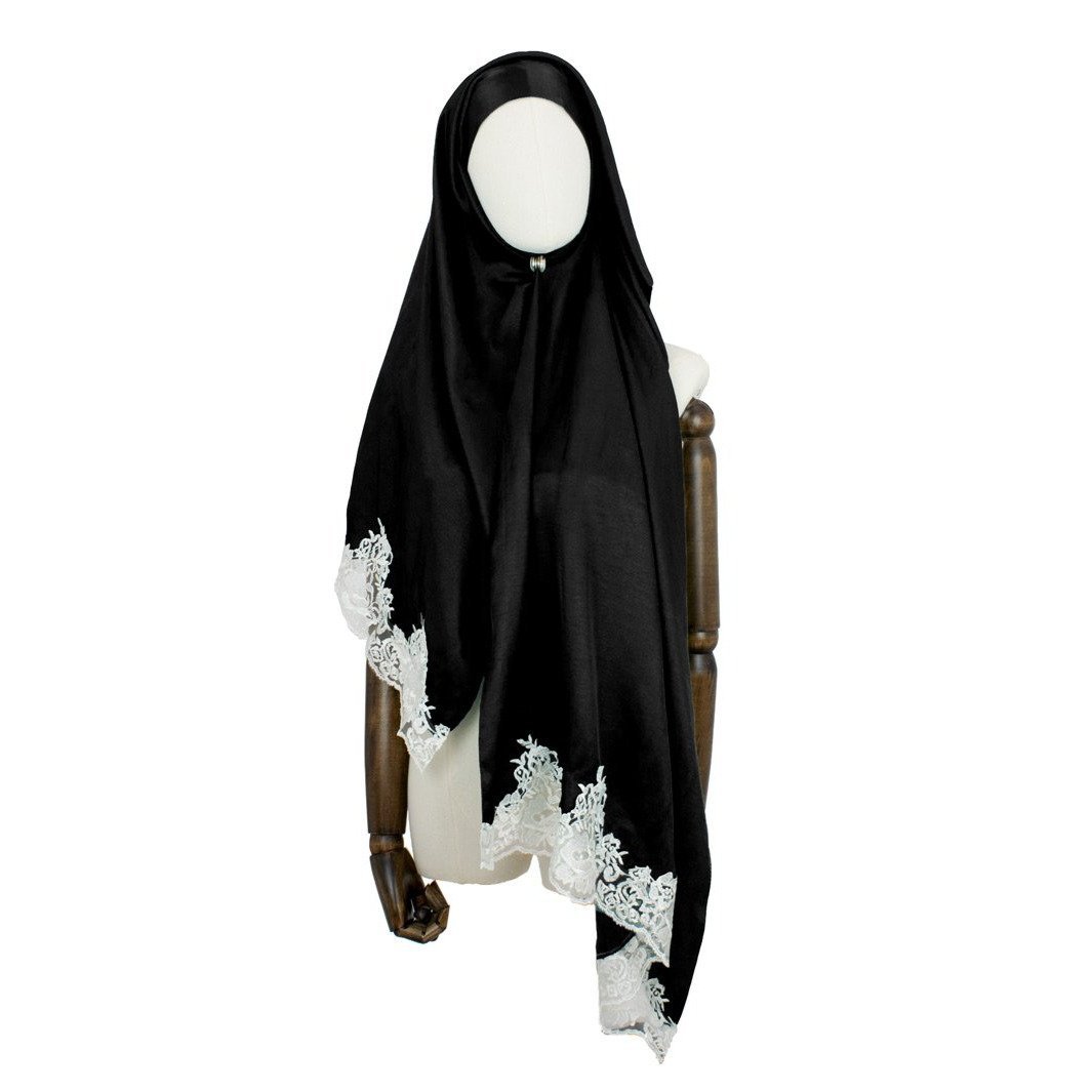 Hijab Style Lace Kopftuch in Schwarz Weiß