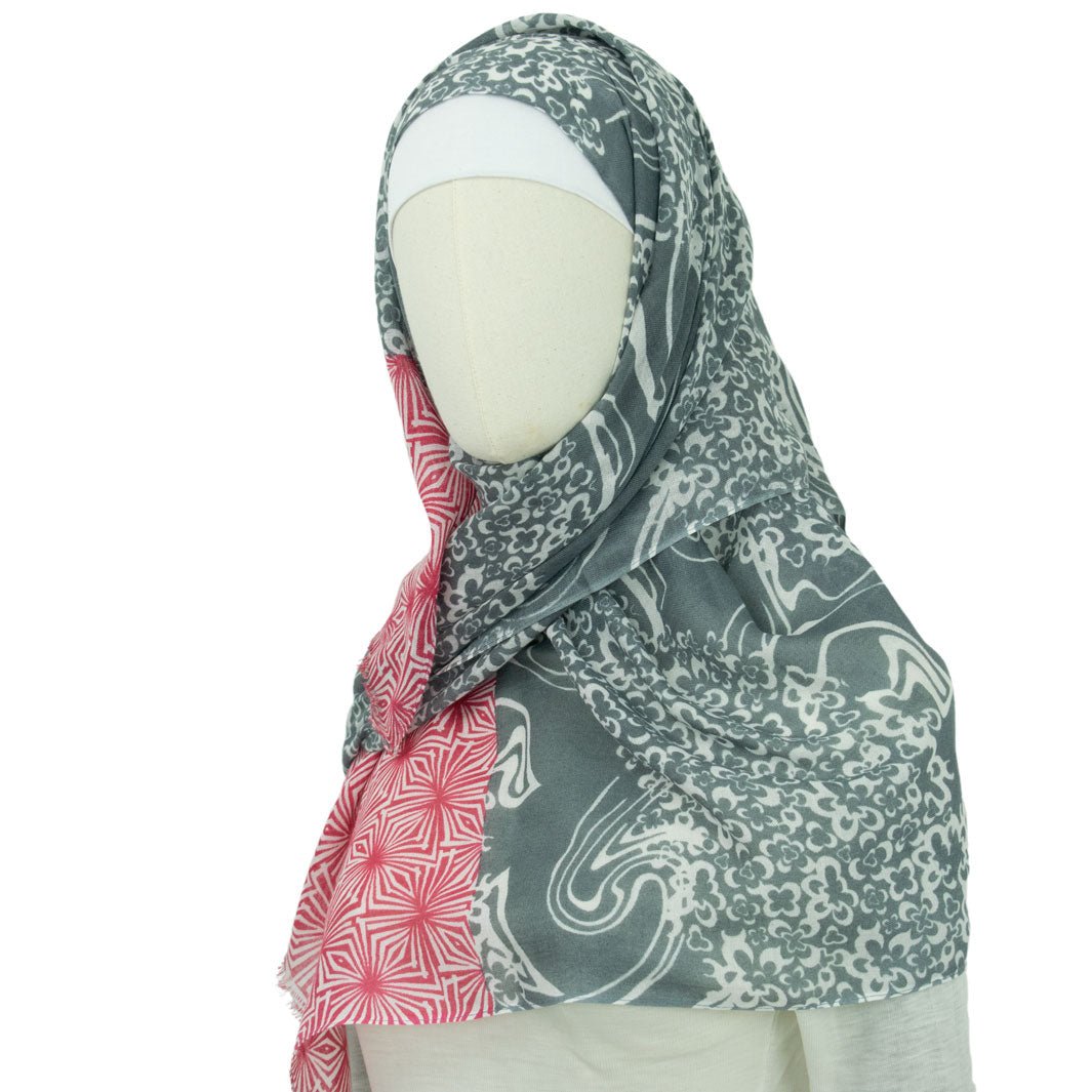 Hijab Kopftuch- Partita in Sunset Rot mit Grau