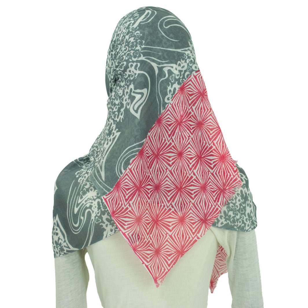 Hijab Kopftuch- Partita in Sunset Rot mit Grau