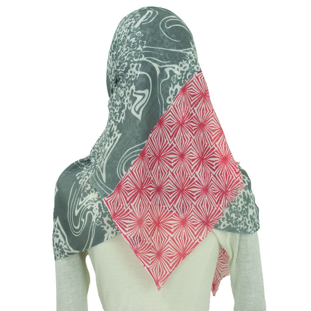Hijab Kopftuch- Partita in Sunset Rot mit  Grau